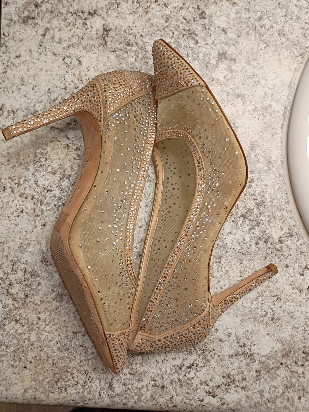 ANTONIO MELANI Nude Rhinestone Mesh Pointed-Toe Stilettos